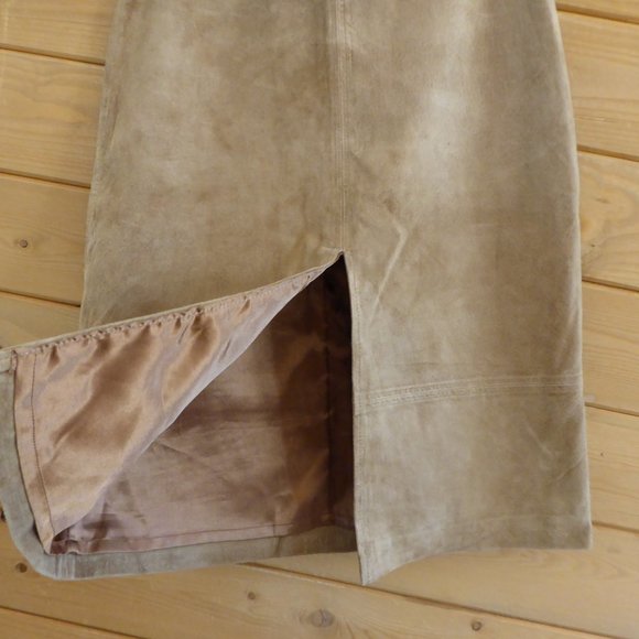 J. Marco Galleries Tan Pencil Straight Skirt Front Slit Suede Genuine Leather 6 - Picture 5 of 11